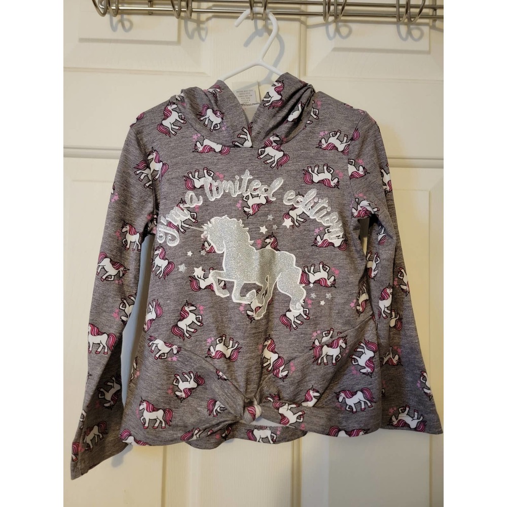 LILY BLEU*Girls 4*Unicorn Hooded Top*Gray*Sparkles